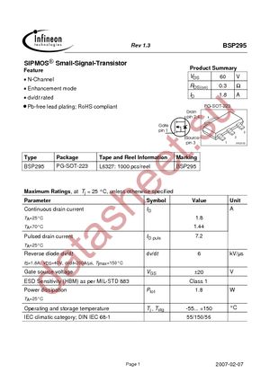 BSP295E6327 datasheet  